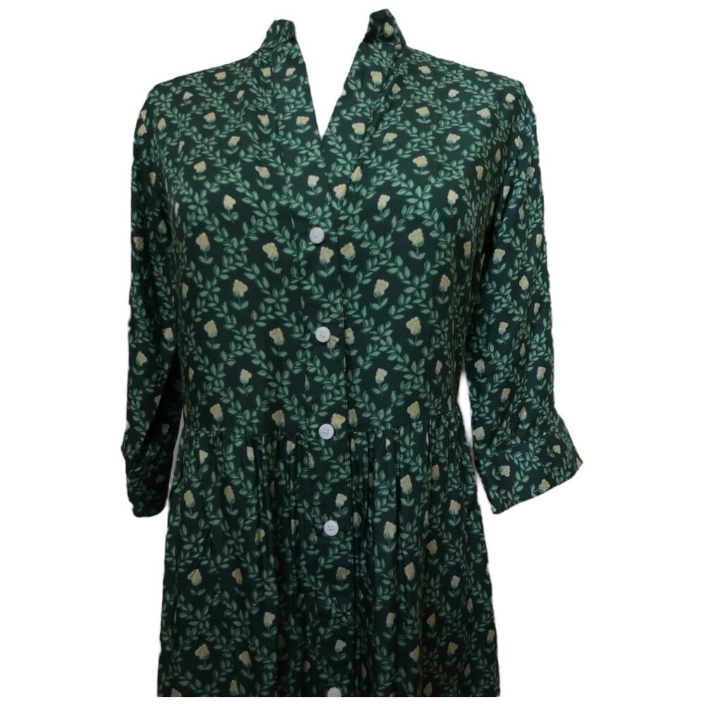 Beau & Ro Green Floral Button Front Midi Dress Size XS - Picture 3 of 12